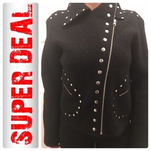 Asymmetrical Black Wool Studded Jacket Phosphorus